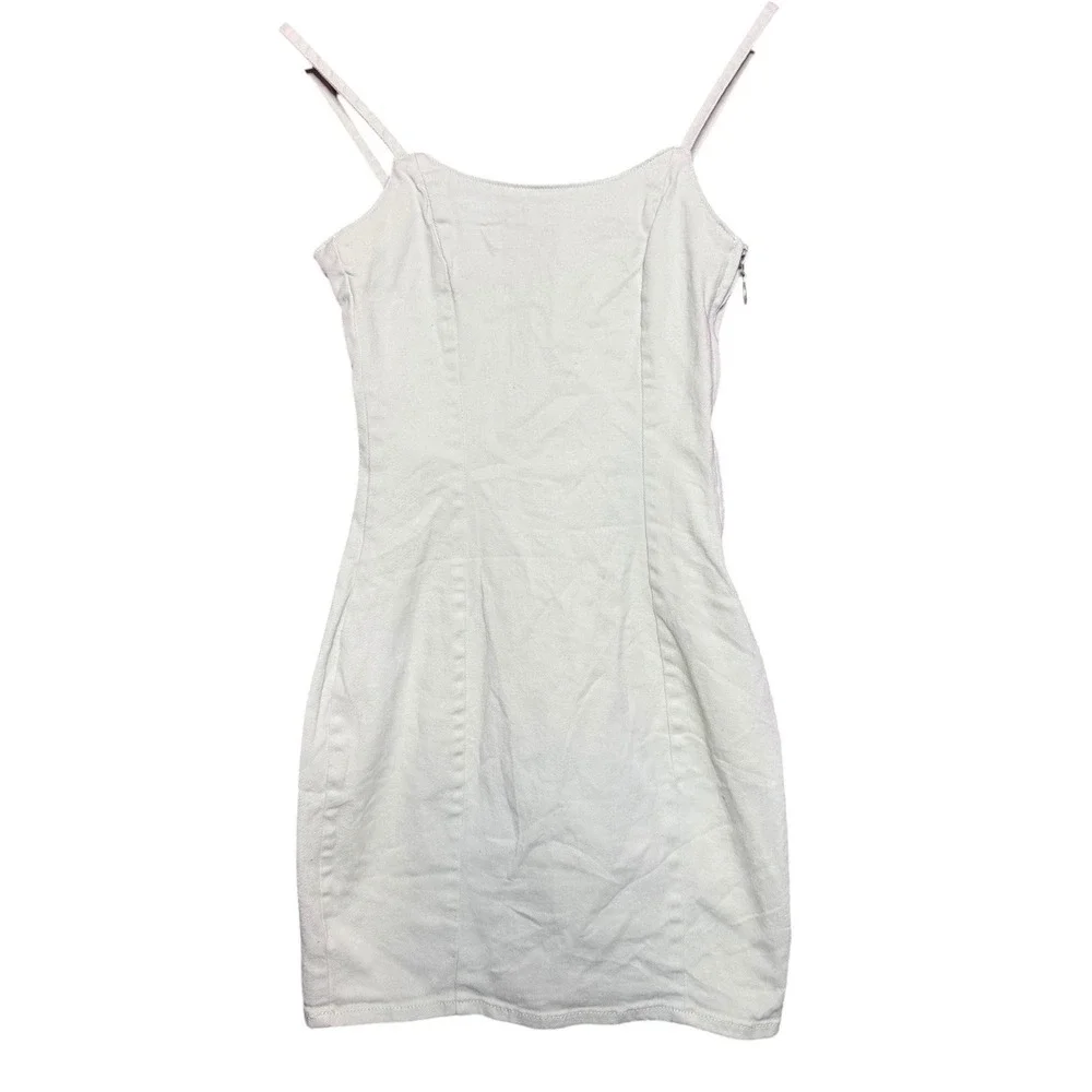 H&M‎ Divided Women XXS Green Denim Mini Dress Double Spaghetti Strap Bodycon Zip